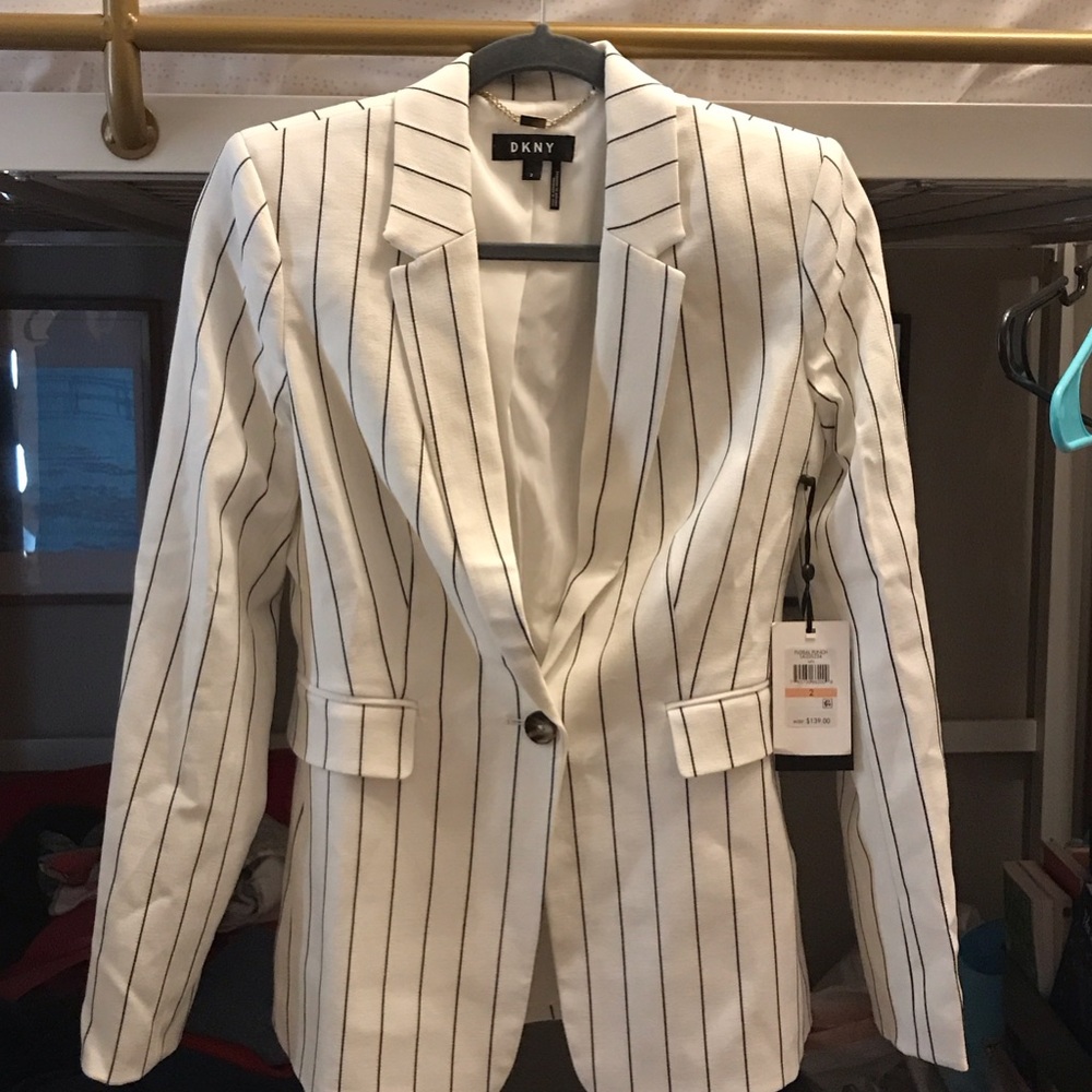 DKNY White Blazer with dark blue Pinstripes